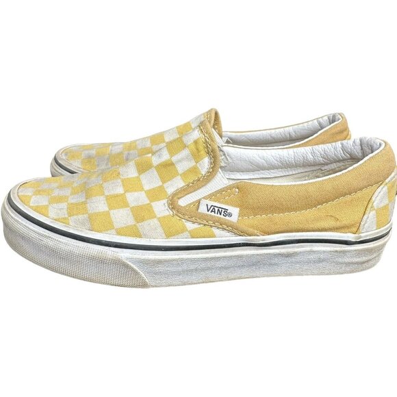 Vans Yellow & White Checkered Slip-On Loafers Size 5.5 Women / 4 Men Canvas Shoe - Picture 7 of 11